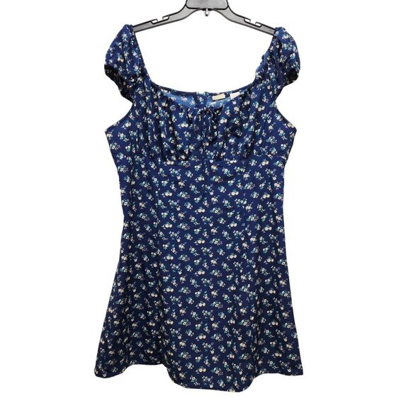 Levis Womens Blue Floral A-Line Dress With Puff Sleeves & Tie Detail Size XXL - Picture 2 of 11